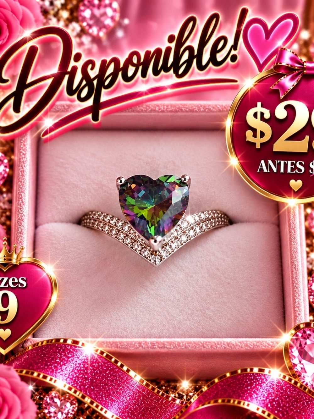 Heart Cut Mystic Topaz Ring with Pavé Band - Pink Gift Box